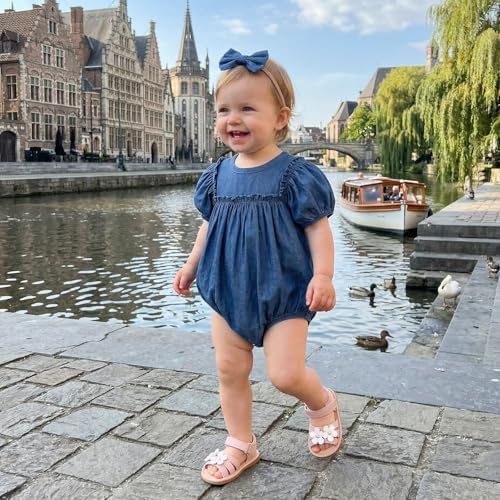Baby Girl Denim Outfit Button Romper Jean Jumpsuit Shorts Overalls Toddler - Image 4