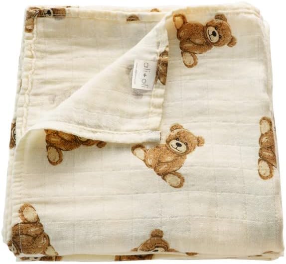 Ali+Oli Teddy Bear Swaddle Blanket, Organic Cotton, 47 x 47 - Image 7