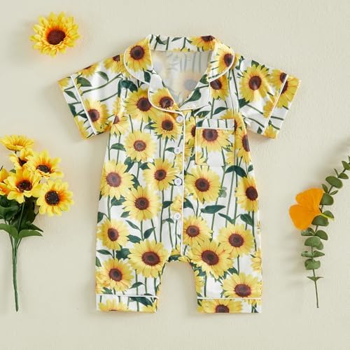 Kuriozud Baby Girl Boy Romper Pajamas Onesie Short Sleeve Button Down Pjs - Image 5