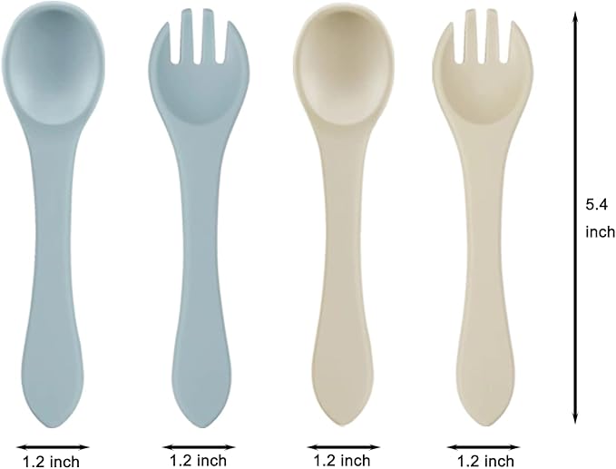 PandaEar Silicone Baby Feeding Set| 2 Divided Suction Plate + 2 Suction Bowl + 2 Tiny Cup with 2 Spoons| Baby Led Weaning Supplies Self Feeding Utensils (Blue White)