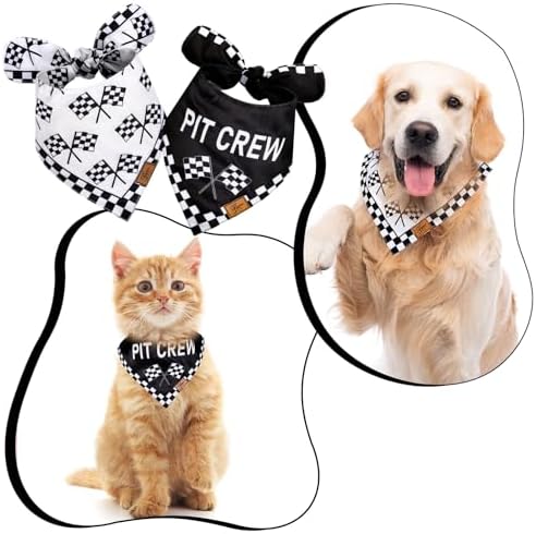 JarThenaAMCS 2Pcs Race Car Pit Crew Dog Bandana Black White Race Checkered Flag - Image 3