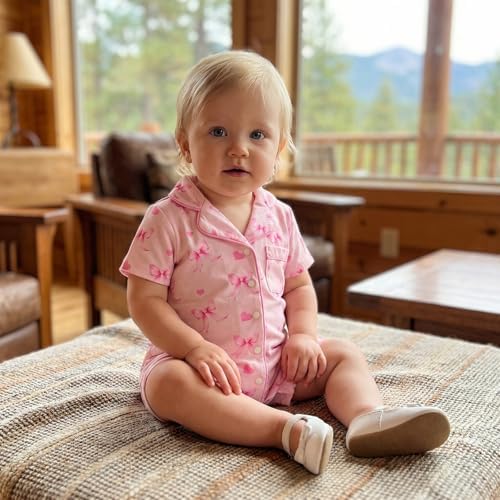 Kuriozud Baby Girl Boy Romper Pajamas Onesie Short Sleeve Button Down Pjs - Image 3