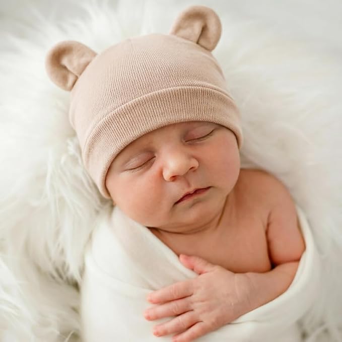 BQUBO Newborn Baby Bear Ears Hats and Mittens Sets Preemie Cotton Caps Baby Boy - Image 3