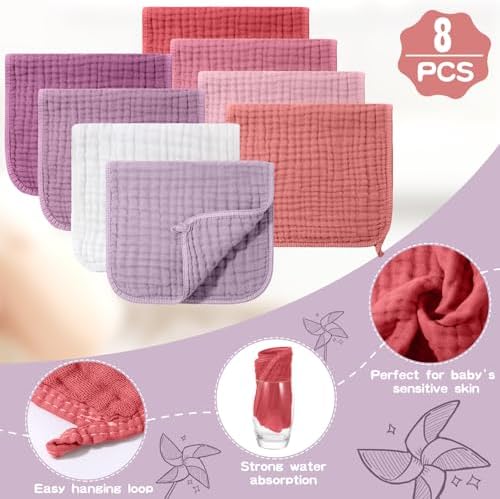 Remagr 8 Packs Muslin Burp Cloths Large 20" x 10", 6 Layers Unisex Baby - Image 3