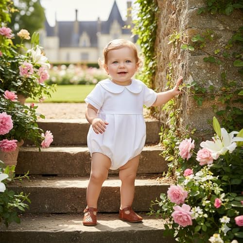 Newborn Baby Boy Girl Clothes Short Sleeve Solid Bubble Romper Doll Collar - Image 2
