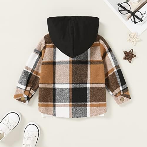 YOUNGER STAR Toddler Kids Boys Girls Flannel Hooded Plaid Shirt Button Baby Red - Image 3