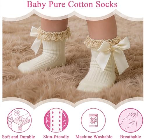 Baby Girl Socks, Ruffle Grip Bows, Toddler Newborn Infant, 6 Pairs - Image 4
