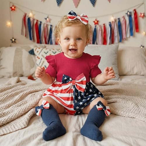 Giraropa Newborn Baby Girl Clothes Smocked Bubble Romper Dress + Socks + - Image 3