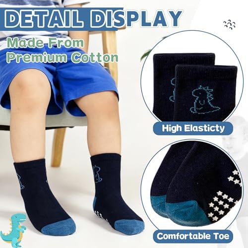 Toddler Non Slip Grips Socks Kids Anti Skid Baby Boys Girls Cotton Crew Socks - Image 3
