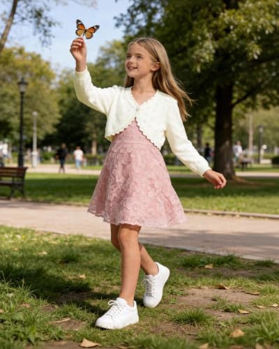 Girls Cardigan, Girls Bolero Shrug Sweater, Kids Knit Hollow Out Long Sleeve - Image 5