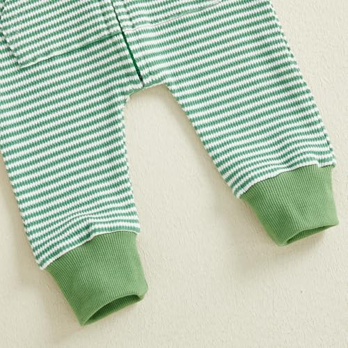 Newborn Infant Baby Boy Clothes Striped Waffle Knit Long Sleeve Zipper Hooded - Image 7