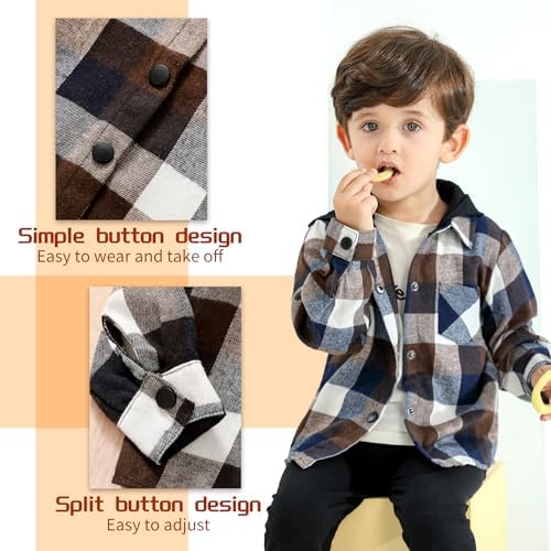 YOUNGER STAR Toddler Kids Boys Girls Flannel Hooded Plaid Shirt Button Baby Red - Image 6