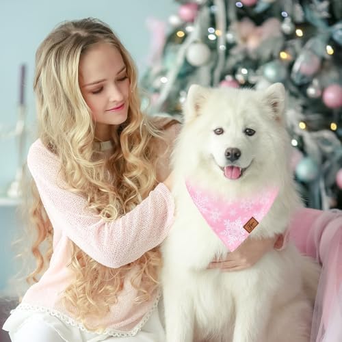 JarThenaAMCS 2Pcs Pink Christmas Dog Bandana Cute Xmas Tree Winter Snowflake - Image 5