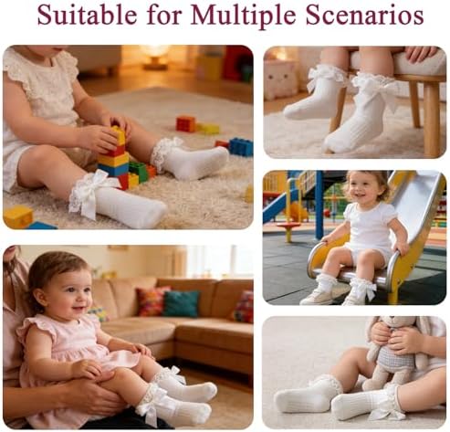 Baby Girl Socks, Ruffle Grip Bows, Toddler Newborn Infant, 6 Pairs - Image 6