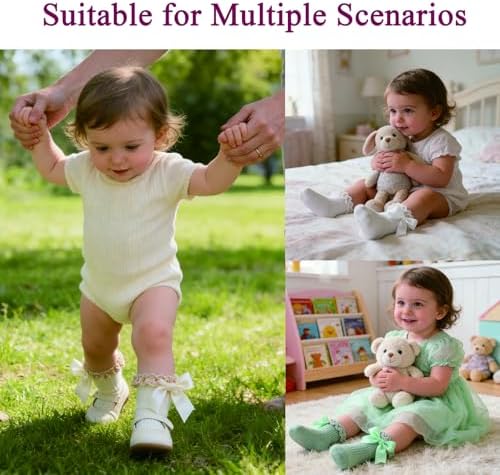 Baby Girl Socks, Ruffle Grip Bows, Toddler Newborn Infant, 6 Pairs - Image 2
