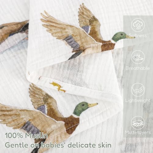 Muslin Swaddle Blankets for Girls Boys 2 Pack, Mallard Duck & Green - Image 5