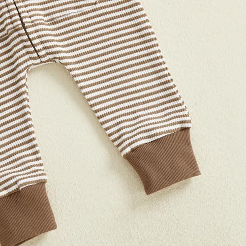 Newborn Infant Baby Boy Clothes Striped Waffle Knit Long Sleeve Zipper Hooded - Image 7