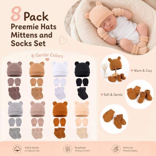 24Pcs Preemie Hats Mittens and Socks Set Combed Cotton Newborn Baby Boy Girl - Image 2