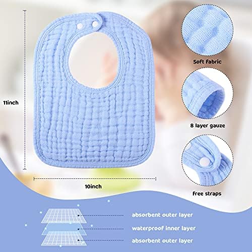 Tatuo 8 Pcs Baby Muslin Bibs & Burp Cloths 6 Absorbent Layer 100% Cotton Unisex - Image 2