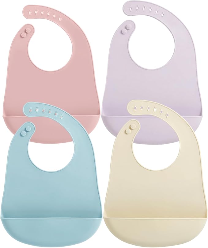 PandaEar Silicone Baby Bibs, 4 Pack Waterproof Feeding Bibs by PandaEar
