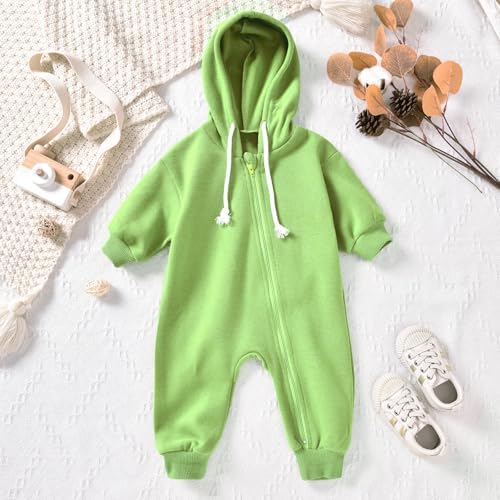 Unutiylo Unisex Baby Boys Girls Long Sleeve Infant Baby Zipper Hooded Jumpsuits - Image 3