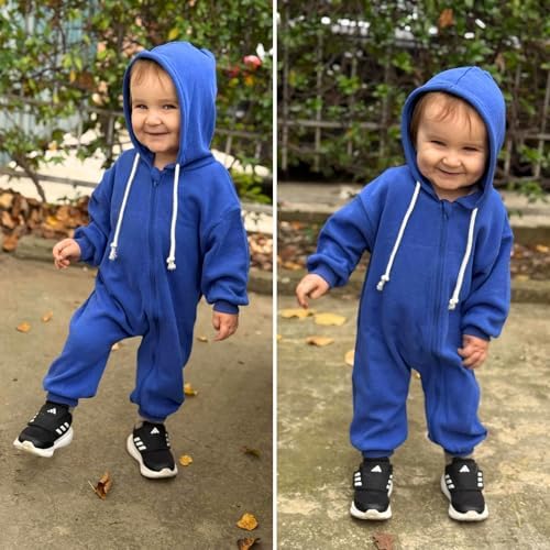 Unutiylo Unisex Baby Boys Girls Long Sleeve Infant Baby Zipper Hooded Jumpsuits - Image 2