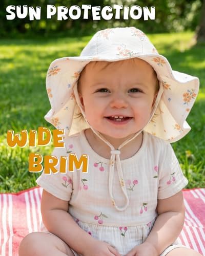 HONGTEYA Baby Sun Hat Muslin Wide Brim Toddler Girl Beach Bucket Hat - Image 3