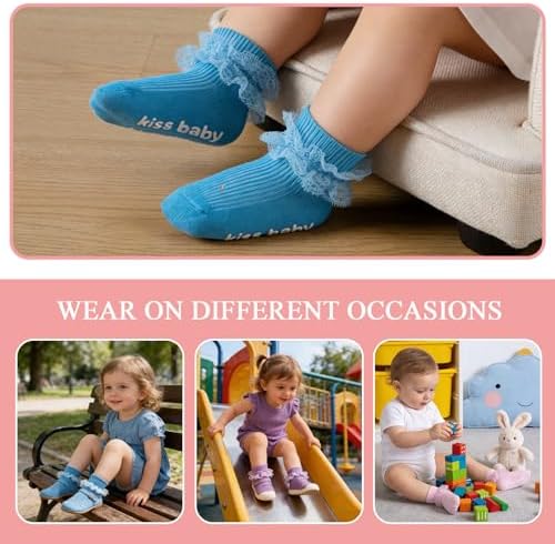 Baby Girl Ruffle Socks with Grips Lace Frilly Ankle Dress Socks - Image 5