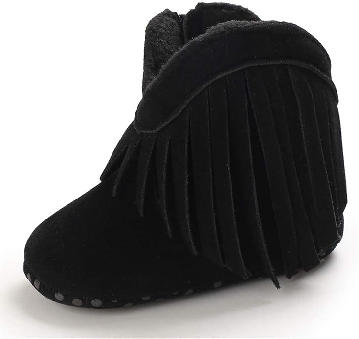 Meckior Baby Girls Cowboy Tassel Boots Side Zipper Moccasins Soft Bottom by Meckior