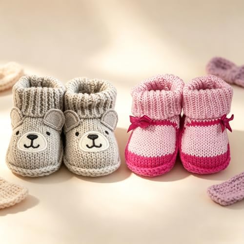 2 pairs Cute Knit Animal Baby Booties - Image 4