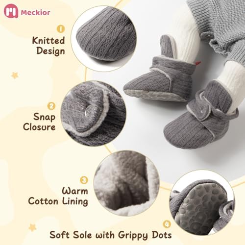 Meckior Newborn Infant Baby Girls Boys Warm Fleece Winter Booties First Walkers - Image 5