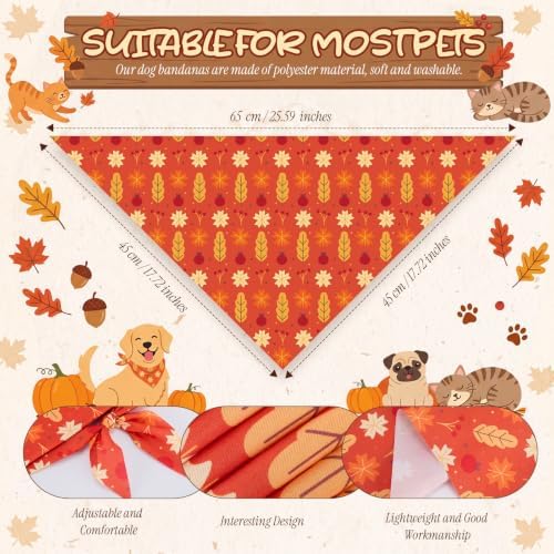 100 Pcs Fall Dog Bandanas Bulk Autumn Pumpkin Maple Leaves Pattern - Image 3