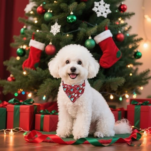 lionet paws Christmas Dog Bandana, Christmas Tree Fabric Dogs Kerchief - Image 3