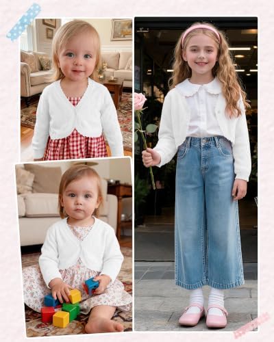 Girls Cardigan, Girls Bolero Shrug Sweater, Kids Knit Hollow Out Long Sleeve - Image 5