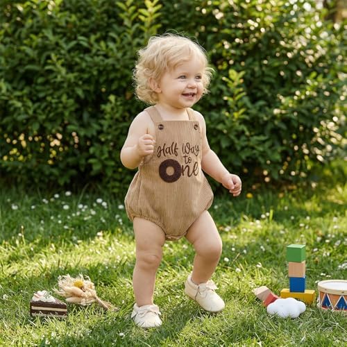 Honganda Baby Boy 1/2 Birthday Outfit Half Way to One Cake Smash Romper - Image 7