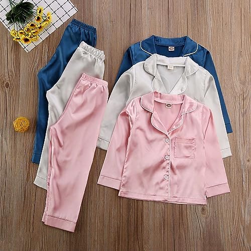 Kids Baby Girl Boy Satin Pajamas Set Button Down Sleep Shirt Top+Long Pants - Image 4