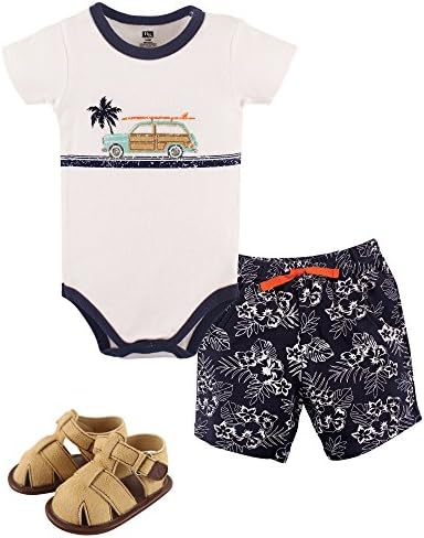 Hudson Baby Unisex Baby Cotton Bodysuit, Shorts and Shoe Set by HudsonBaby
