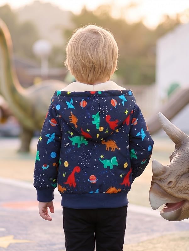 Baby Boys Fleece Jacket Cartoon Dinosaur Hooded Outerwear Toddler Fall Winter - Image 4