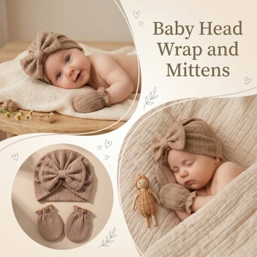 Newborn Baby Girl Hat Mittens Preemie Soft Hospital Bow Hats Beanie No Scratch - Image 2