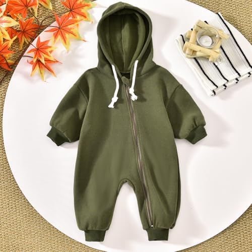Unutiylo Unisex Baby Boys Girls Long Sleeve Infant Baby Zipper Hooded Jumpsuits - Image 3