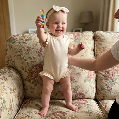 Newborn Baby Girl Bubble Romper Sleeveless Ruffle Onesie Solid Bodysuit - Image 4