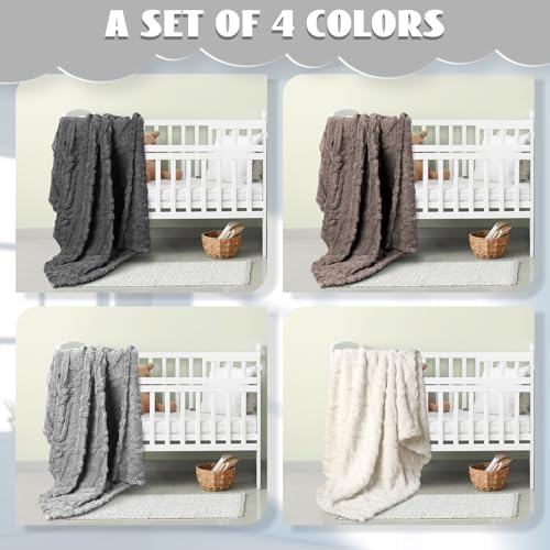 VitalCozy 4 Pcs Fleece Baby Blankets 3D Plush Soft Newborn, Dark Color | - Image 4