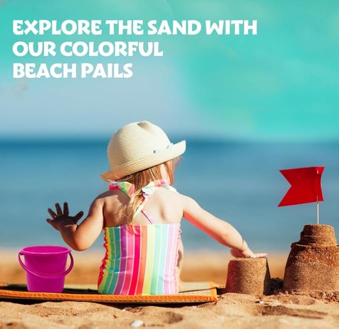 Podzly 108 Pack Beach Pails Sand Buckets - 7" Large Beach Pails with Handles for Kids - Colorful Beach Toys for Sand Molds & Castles - Great Sand Buckets - Fun and Learning Accessory for Kids!