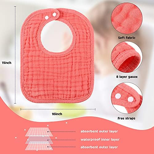 Tatuo 8 Pcs Baby Muslin Bibs & Burp Cloths 6 Absorbent Layer 100% Cotton Unisex - Image 2