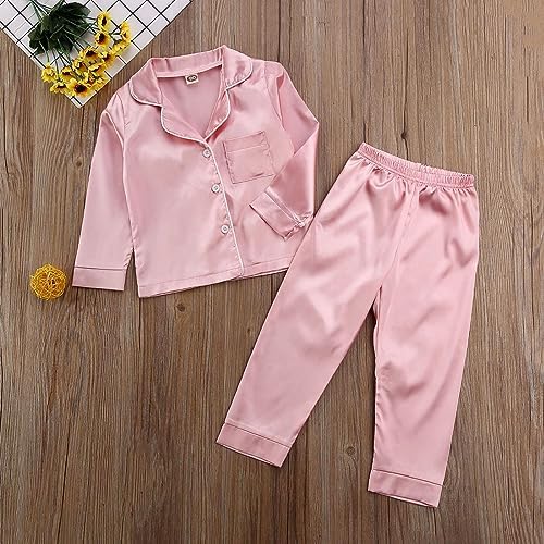 Kids Baby Girl Boy Satin Pajamas Set Button Down Sleep Shirt Top+Long Pants - Image 5