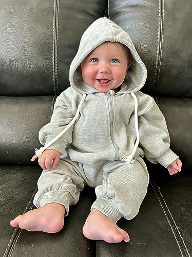 Unutiylo Unisex Baby Boys Girls Long Sleeve Infant Baby Zipper Hooded Jumpsuits - Image 2