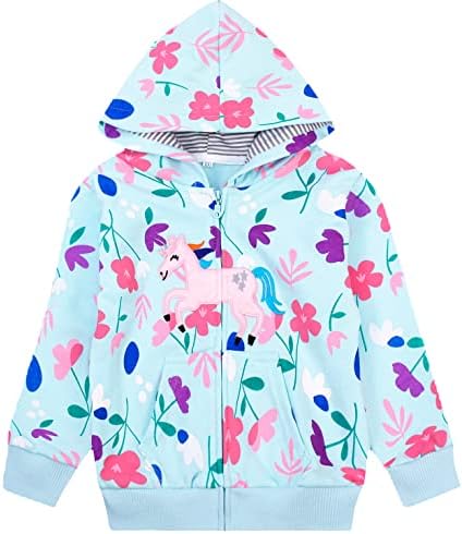 Baby Girl Zip-up Jacket Rainbow Unicorn Cotton Hoodie Sweatshirt Toddler Fall by Popshion