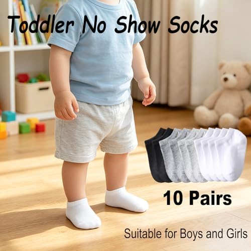Toddler No Show Socks 10 Pairs Cotton Non Slip Baby Socks - Image 7