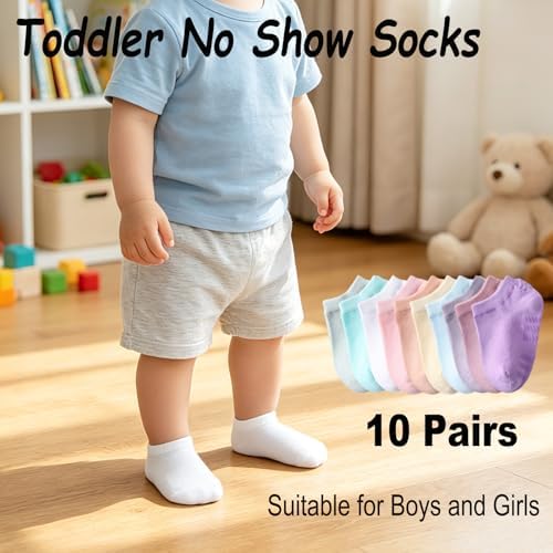 Toddler No Show Socks 10 Pairs Cotton Non Slip Baby Socks - Image 7