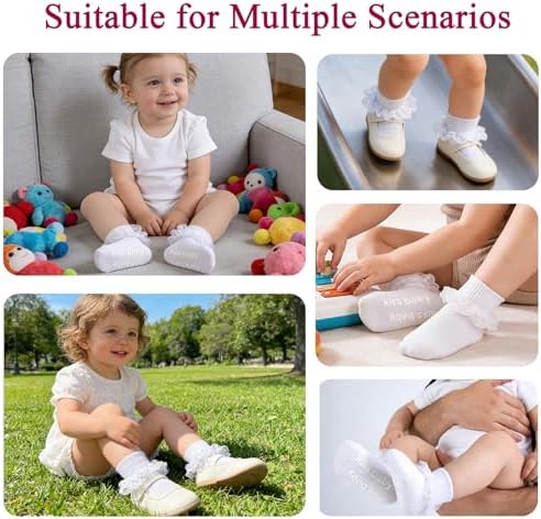 Baby Girl Ruffle Socks with Grips Lace Frilly Ankle Dress Socks - Image 6